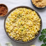 Slow Cooker Cowboy Butter Creamed Corn in a black ceramic pot.