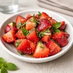 Vibrant Strawberry Watermelon Salad with Honey Lime Vinaigrette in a white bowl