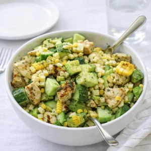 Fresh Summer Chicken Salad with grilled corn and avocado