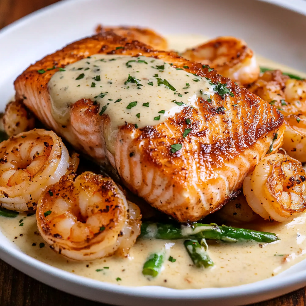 Cajun Shrimp and Salmon with Garlic Cream Sauce