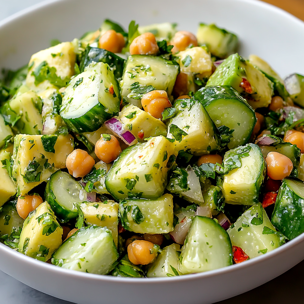 Chickpea Avocado Cucumber Salad with Lemon Dressing
