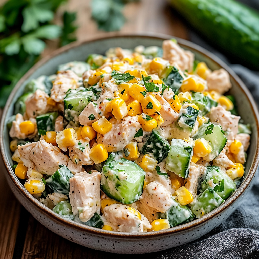 Creamy Chicken and Corn Salad with Cucumber