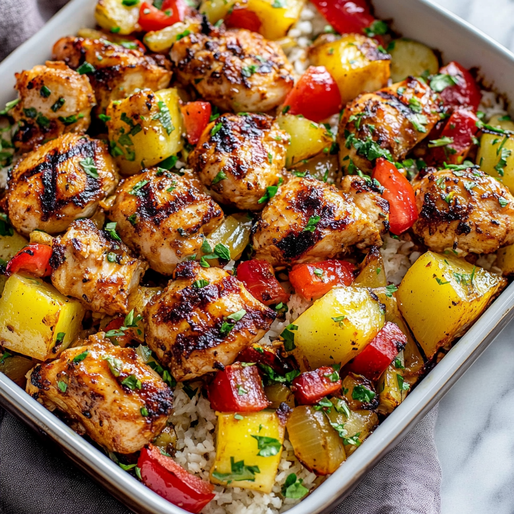 Easy Hawaiian Chicken Sheet Pan Dinner