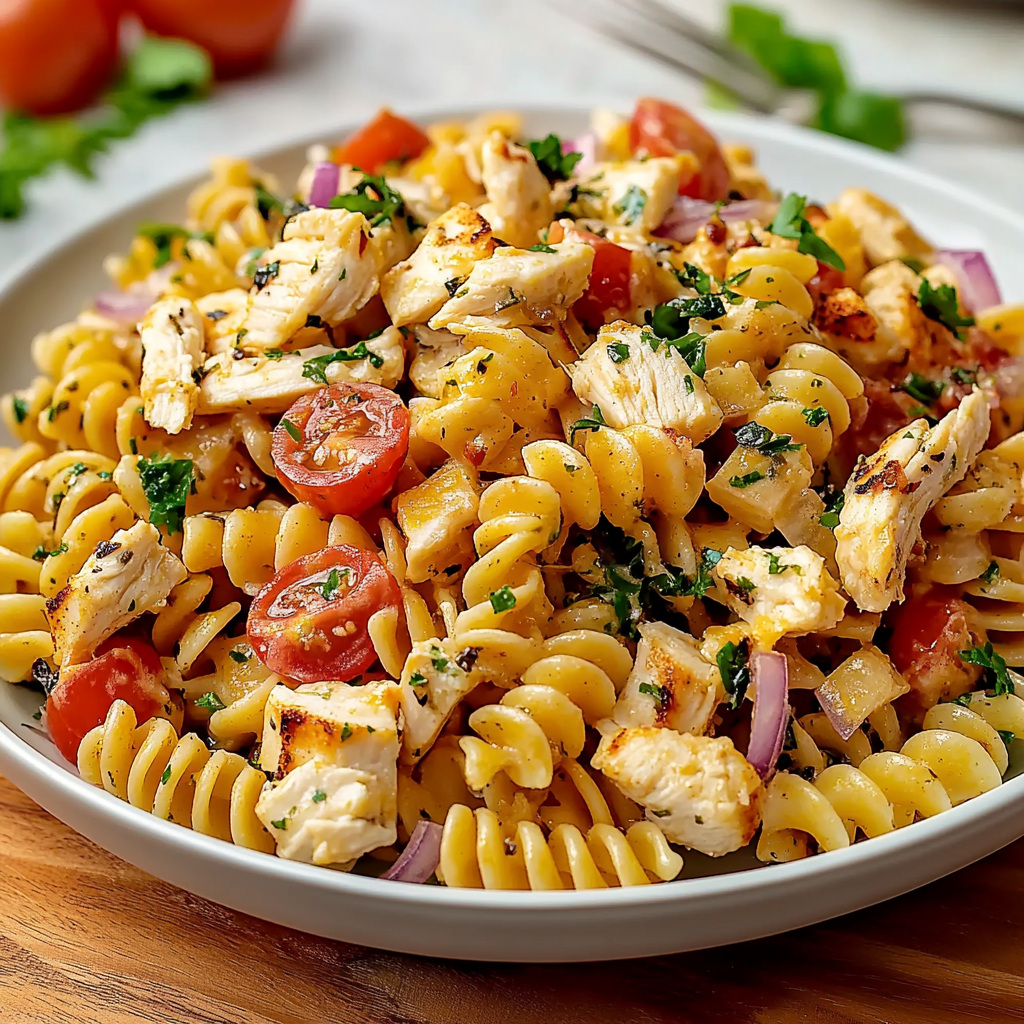 Homemade Chicken Pasta Salad with Italian Dressing