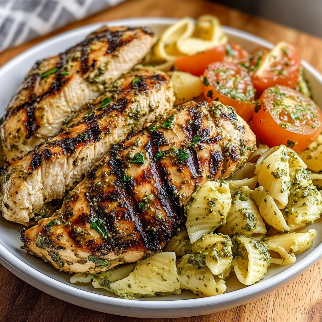 Loaded Herb Grilled Chicken with Creamy Pesto Pasta