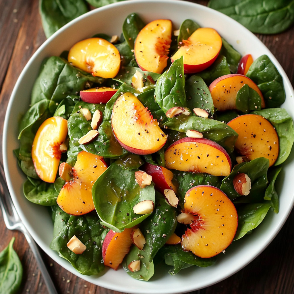 Spinach and Peach Salad with Honey Dressing