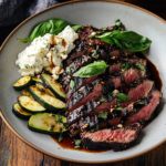 Balsamic Flank Steak with Zucchini and Whipped Feta