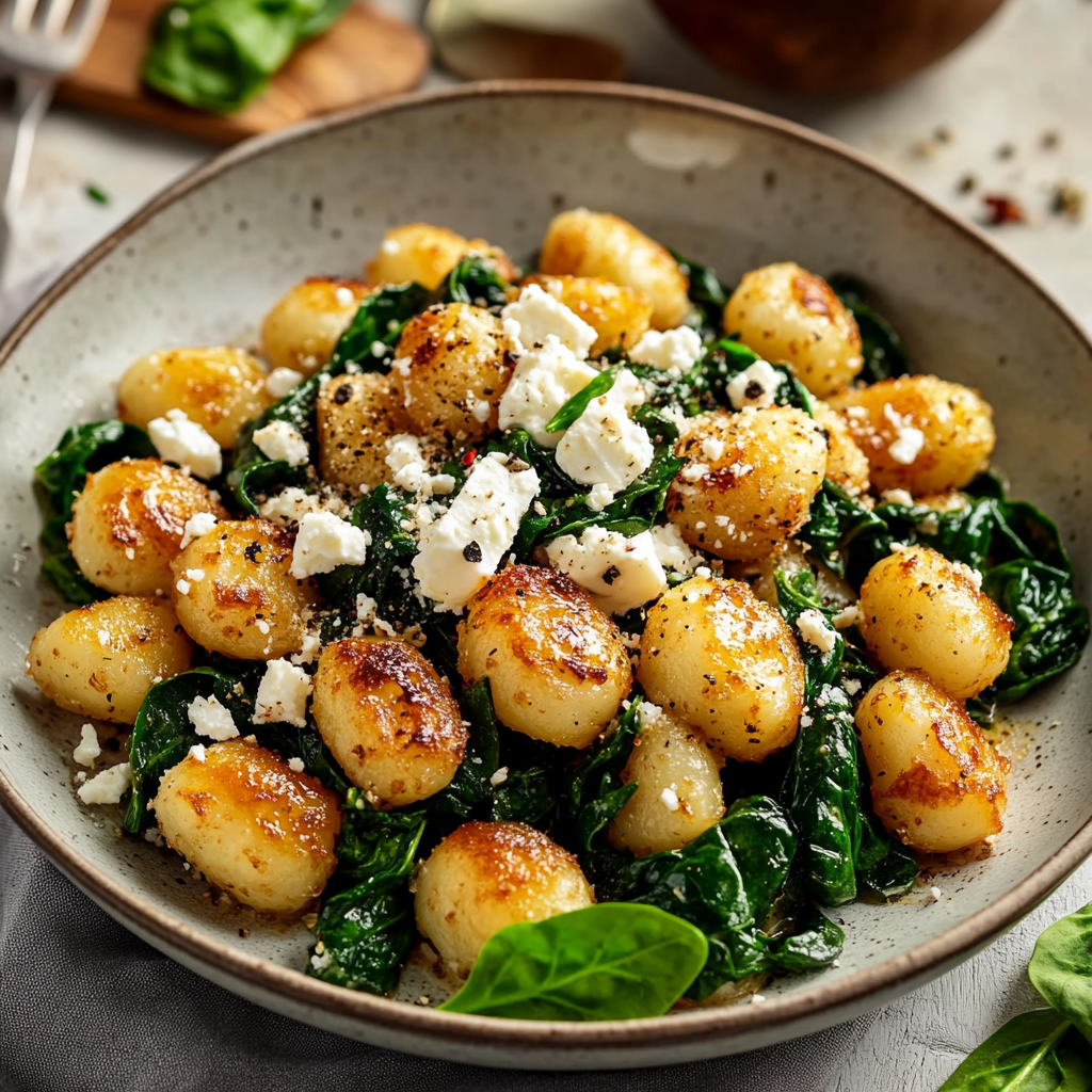 Crispy Gnocchi With Spinach And Feta