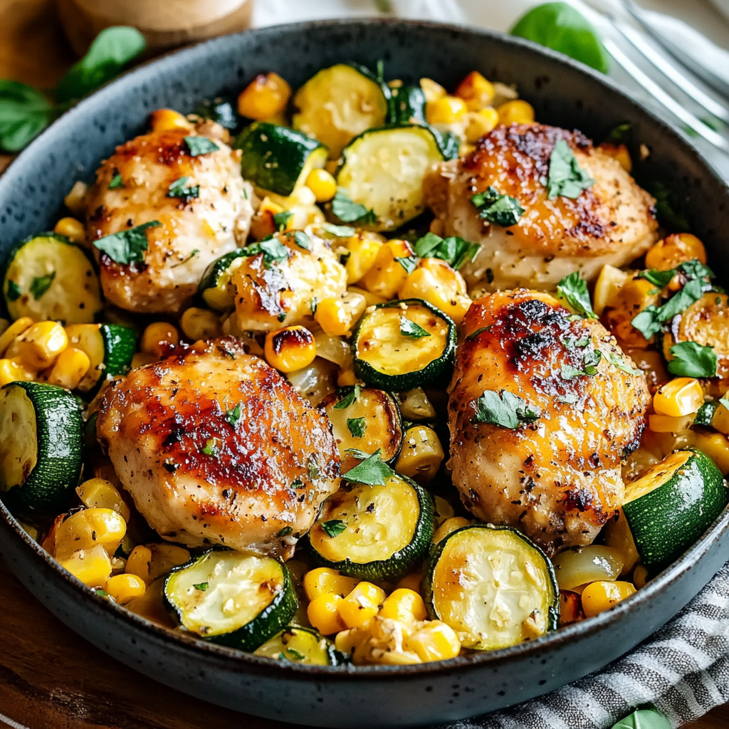 Garlic Butter Chicken with Zucchini and Sweet Corn