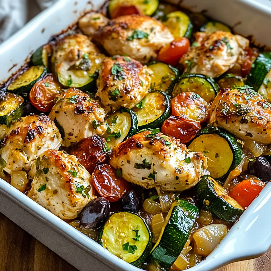 Mediterranean Chicken Zucchini Bake