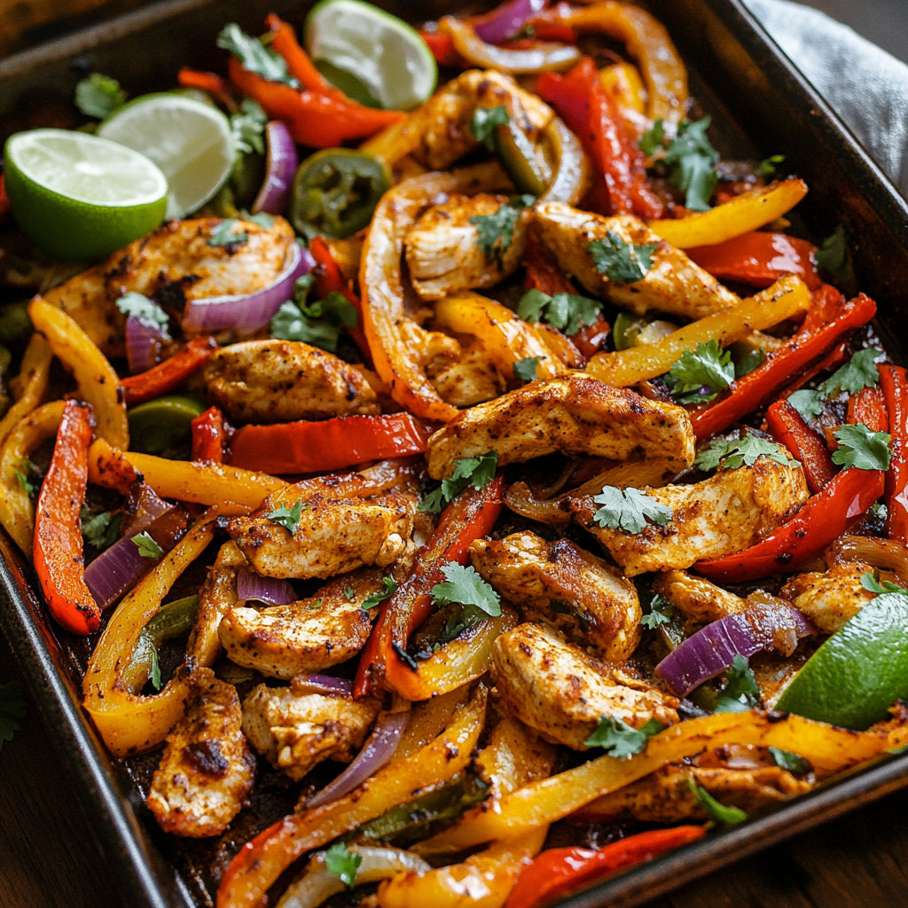 Sheet-Pan Chicken Fajitas with Roasted Garlic Chipotle Sauce