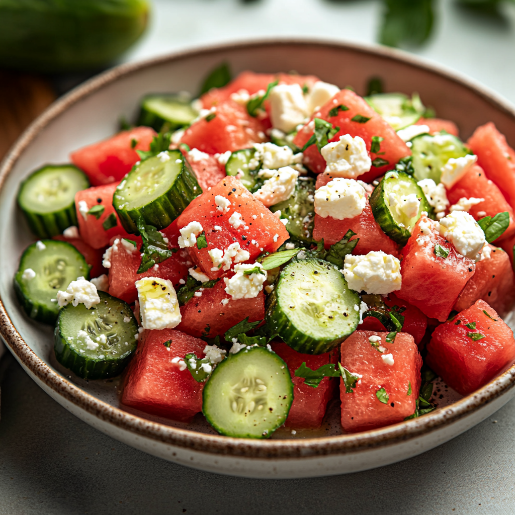 Watermelon Salad with Feta and Cucumber