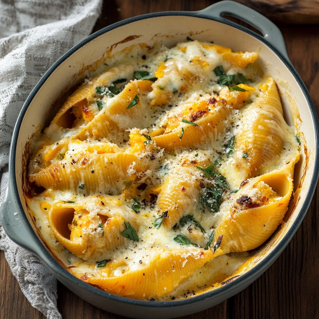 Butternut Squash Stuffed Shells with Cream Sauce