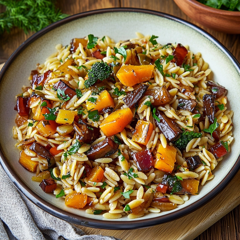 Orzo with Caramelized Fall Vegetables & Ginger