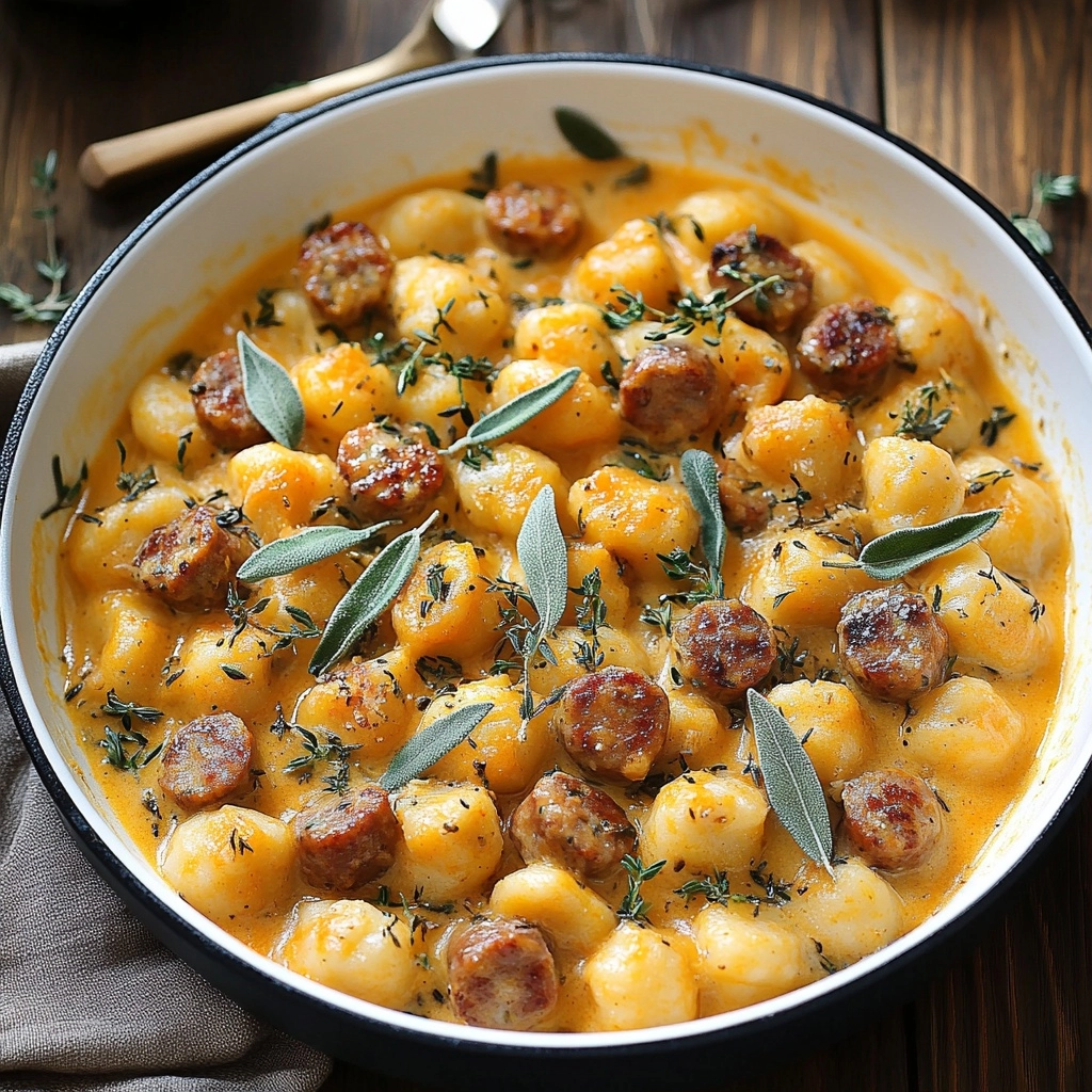 Creamy Butternut Squash Gnocchi with Sausage, Thyme, and Sage