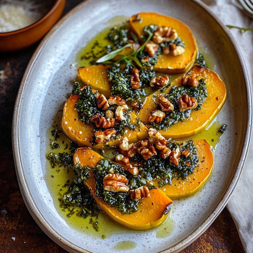 Roasted Squash with Pickled Walnut Salsa Verde &amp; White Bean Puree