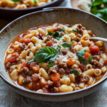 Pasta e Fagioli with Ground Beef and Fresh Basil