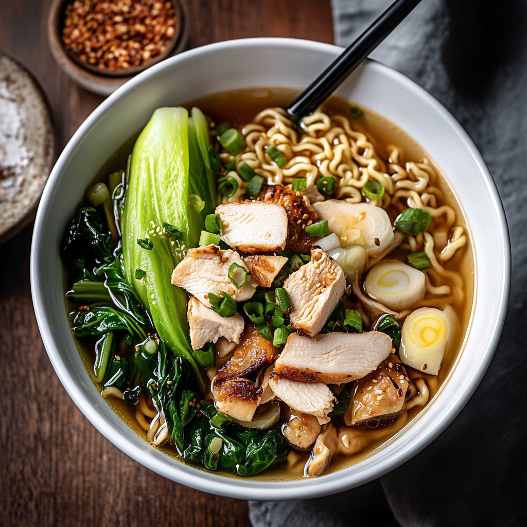 Bok Choy Ramen Soup with Chicken