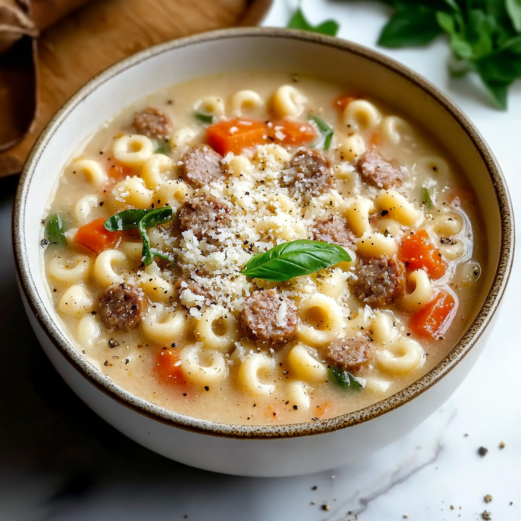 Creamy Parmesan Italian Sausage Ditalini Soup