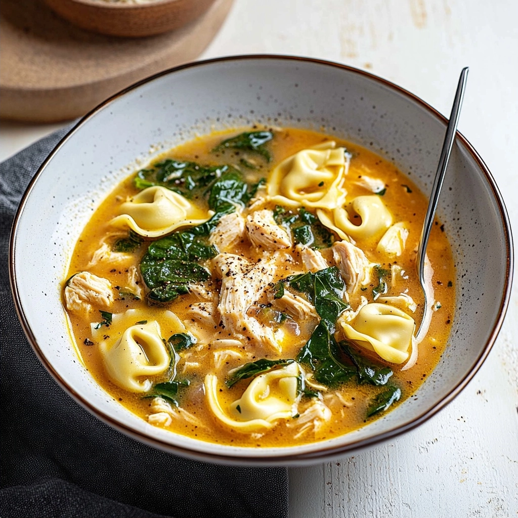Creamy Chicken Tortellini Soup with Spinach