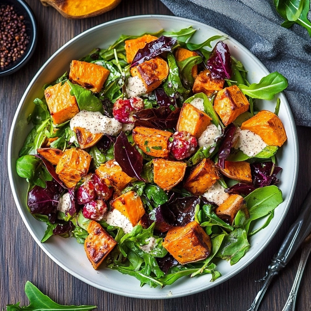 Roasted Sweet Potato Salad with Citrus Tahini Dressing