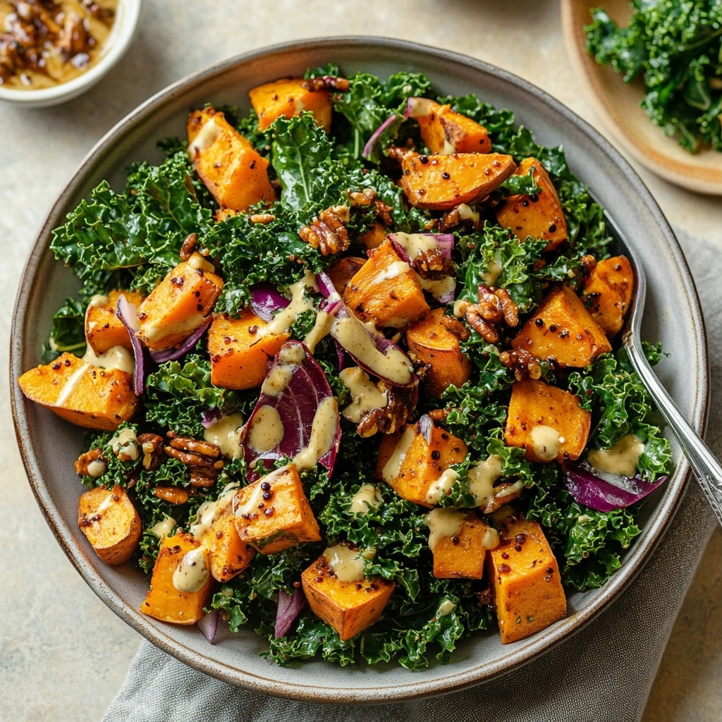 Sweet Potato Kale Salad with Maple Mustard Dressing