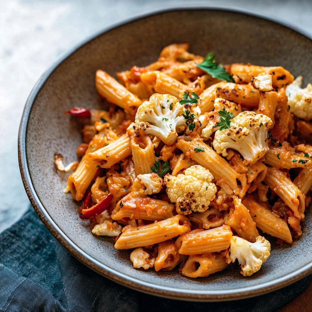 Red Pepper Cashew Pasta with Roasted Cauliflower