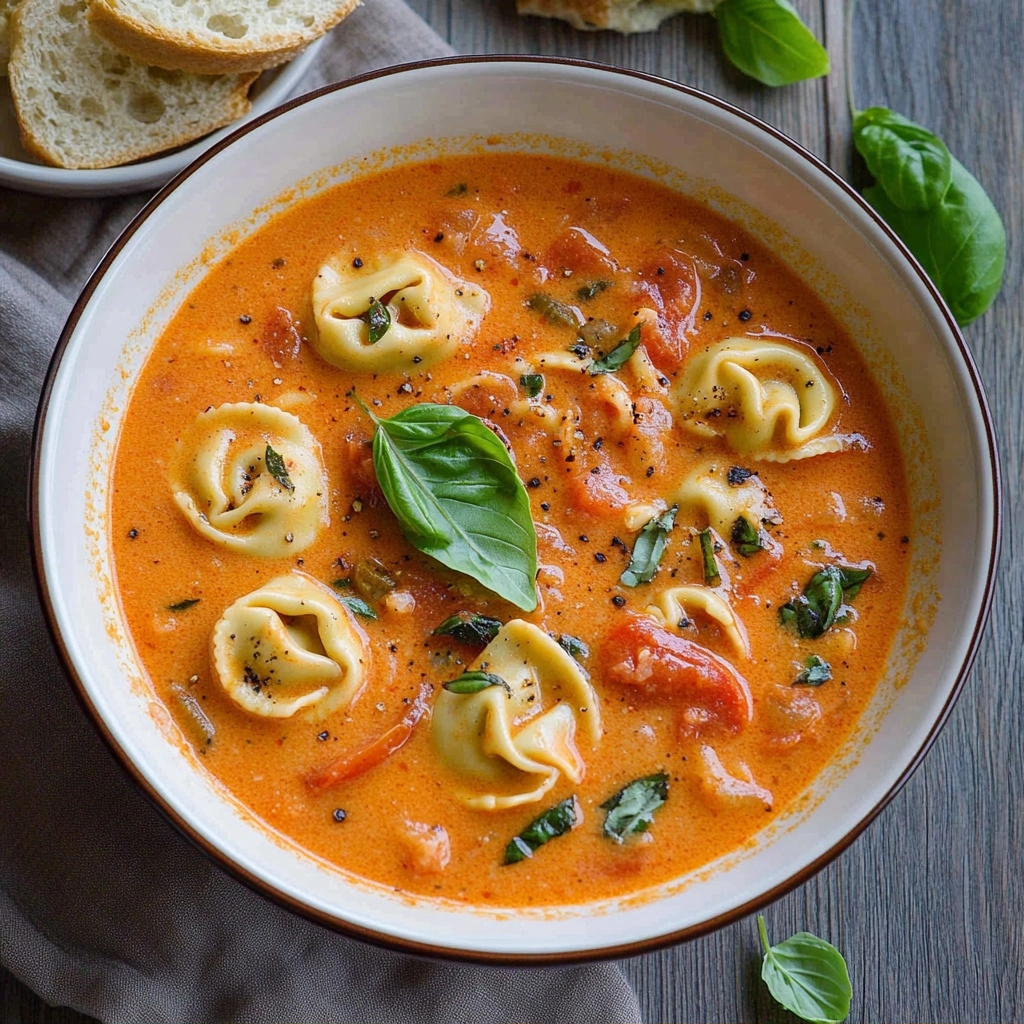 Slow Cooker Creamy Tomato Basil Tortellini Soup