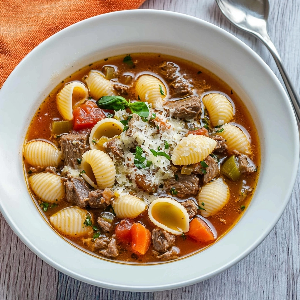 Italian Beef Soup with Pasta Shells