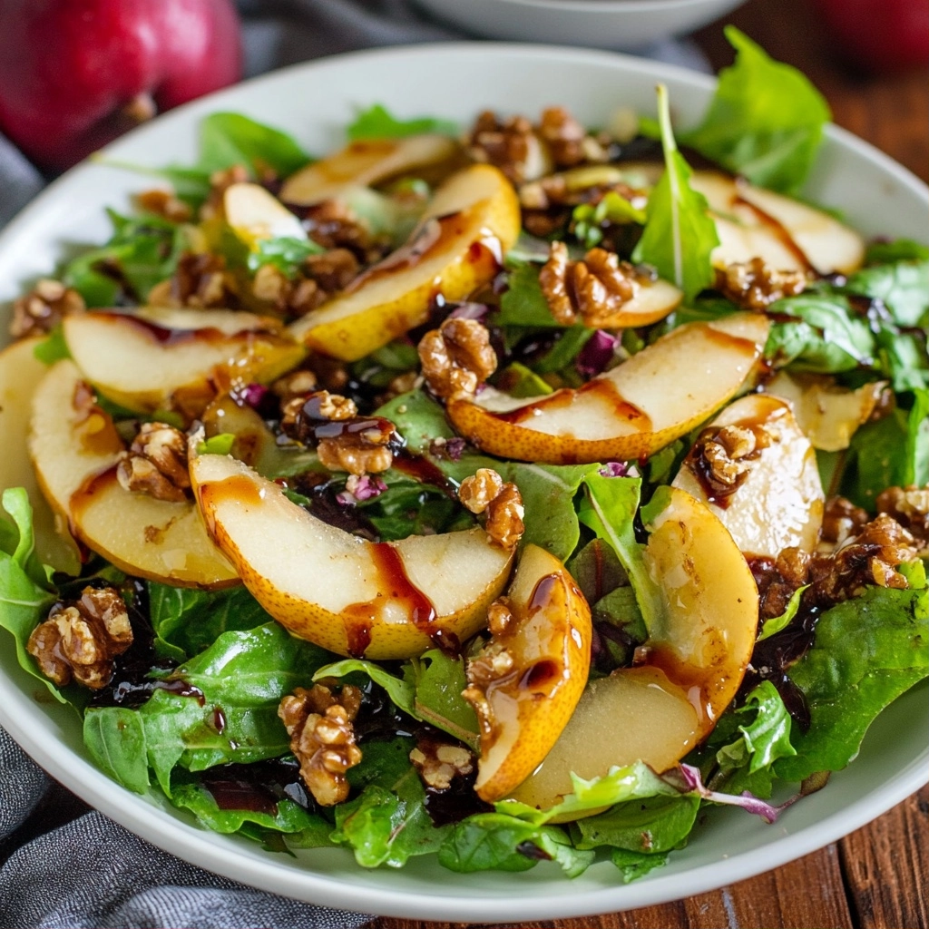 Autumn Pear Salad with Candied Walnuts and Balsamic Vinaigrette